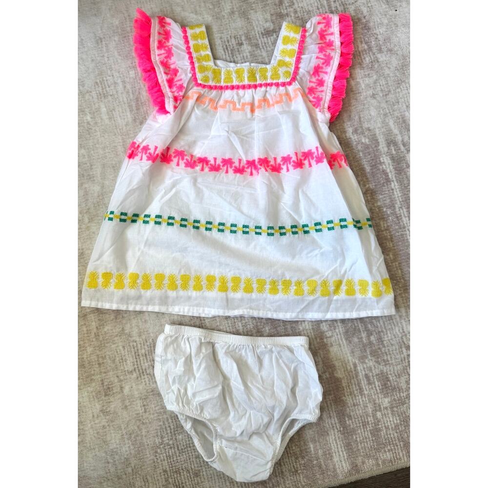 Cat & Jack White Boho Mexican Style Embroidered Sundress & Diaper Cover 18M